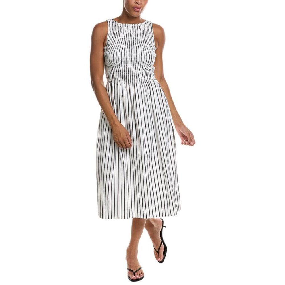 Madewell Womens  Boatneck Smocked Midi Dress, White